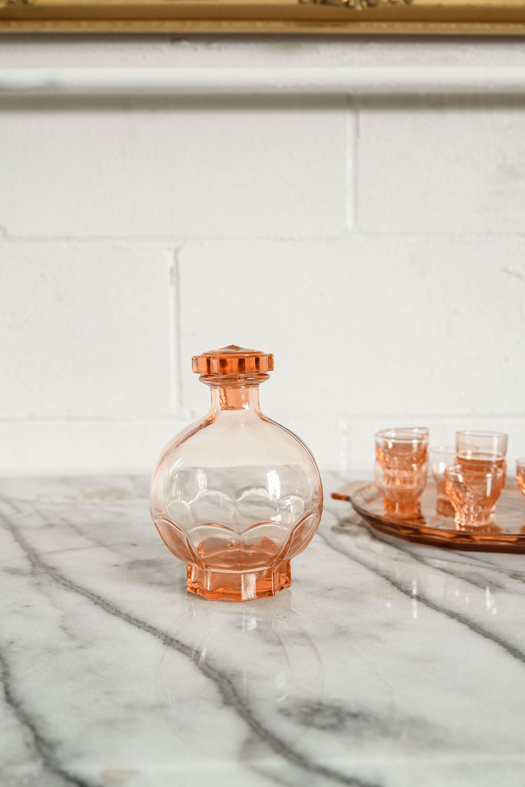 vintage french pink glass decanter set