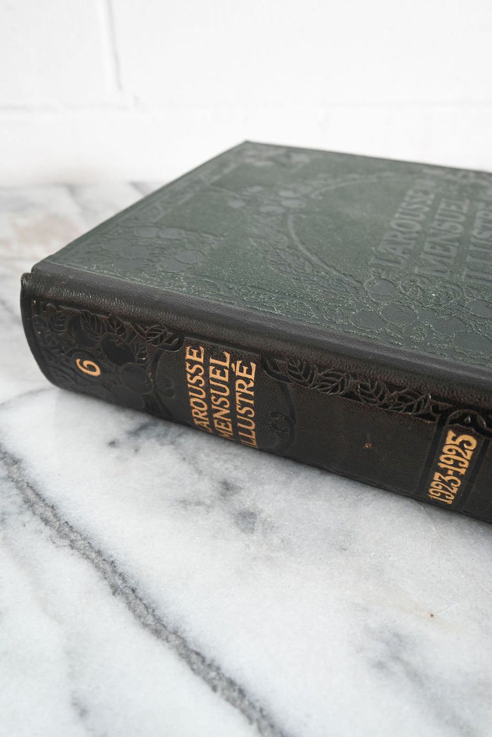 antique french leather bound "larousse mensuel illustre 1923-1925"