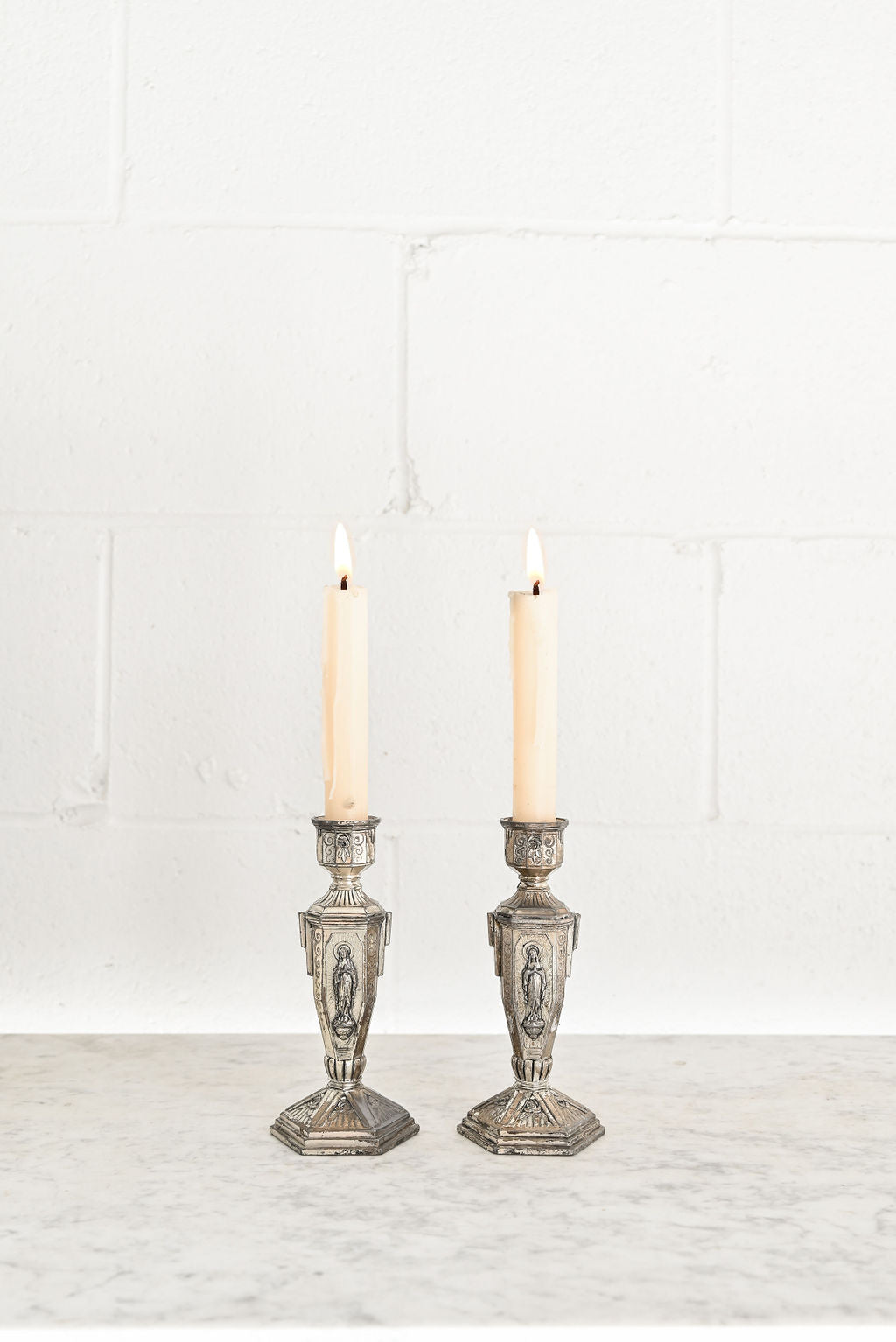 pair of 1970s French tinplate candlesticks