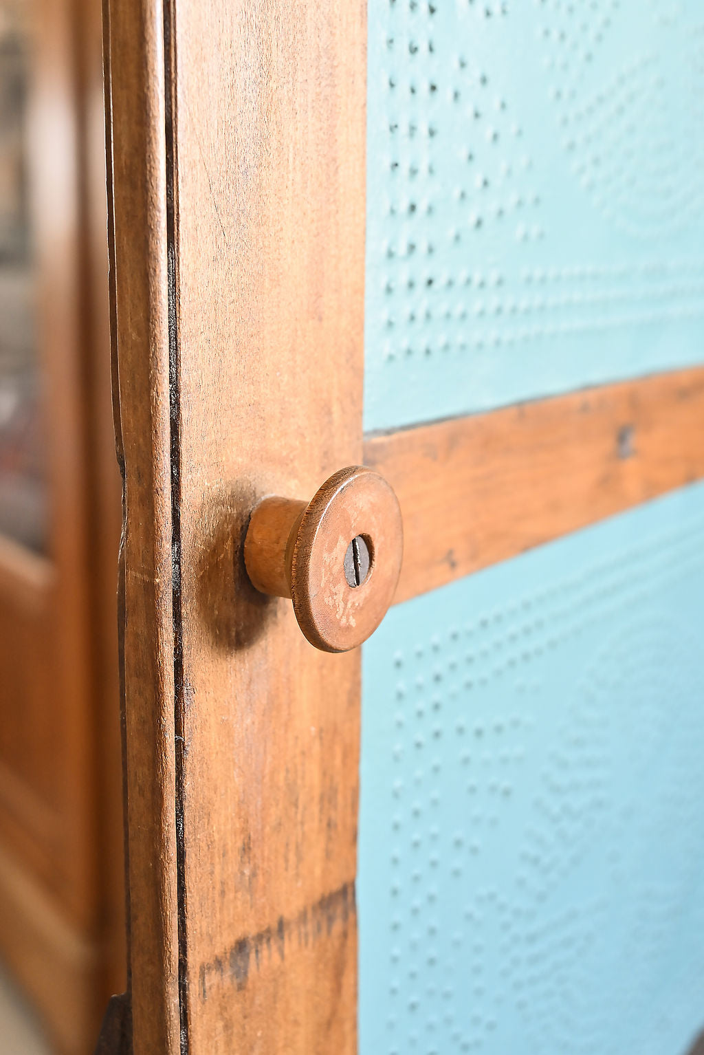 antique pie cupboard with pressed tin panels