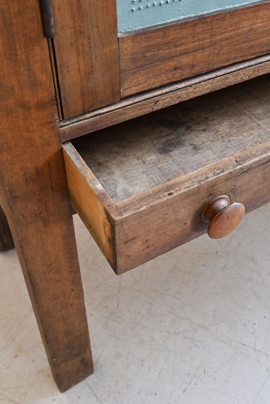 antique pie cupboard with pressed tin panels