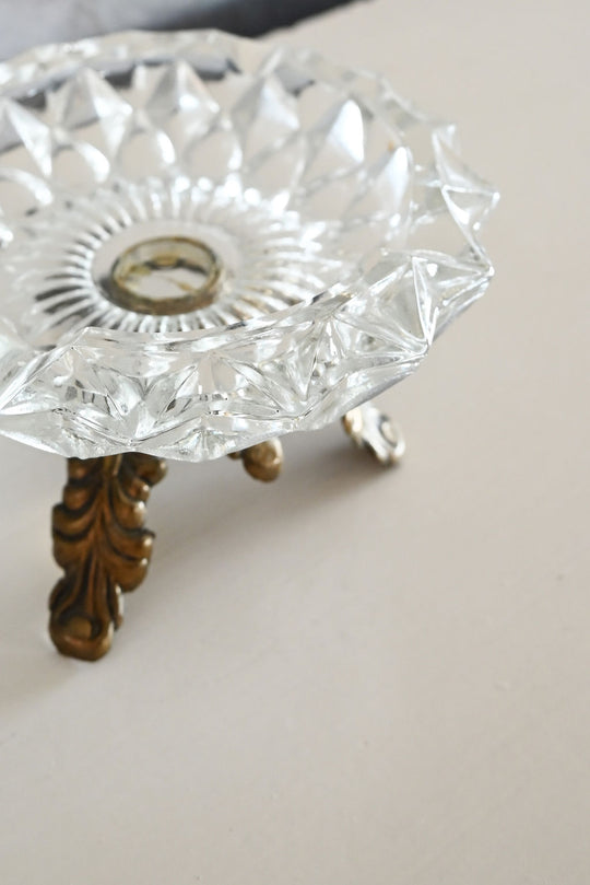 vintage italian brass footed crystal dish