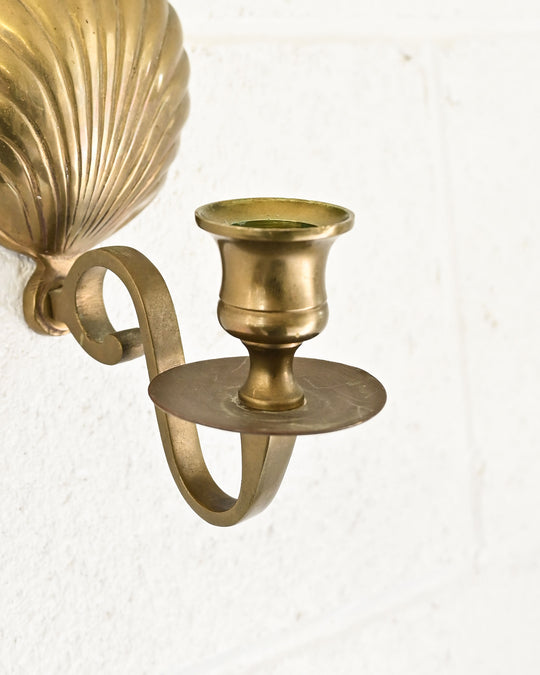 pair of vintage french brass shell candle sconces