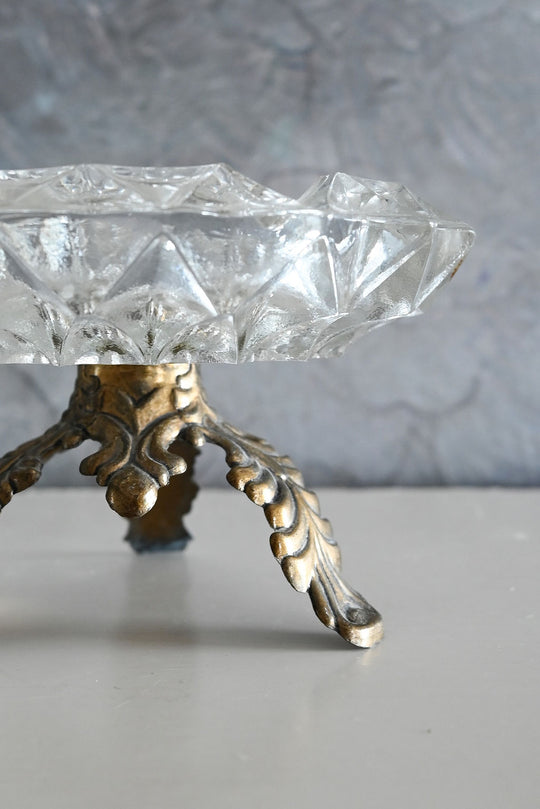 vintage italian brass footed crystal dish