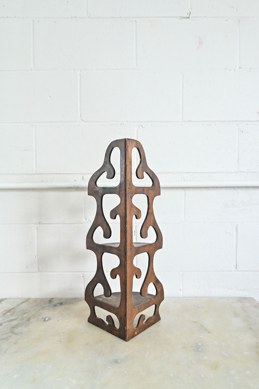 vintage carved wood corner shelf