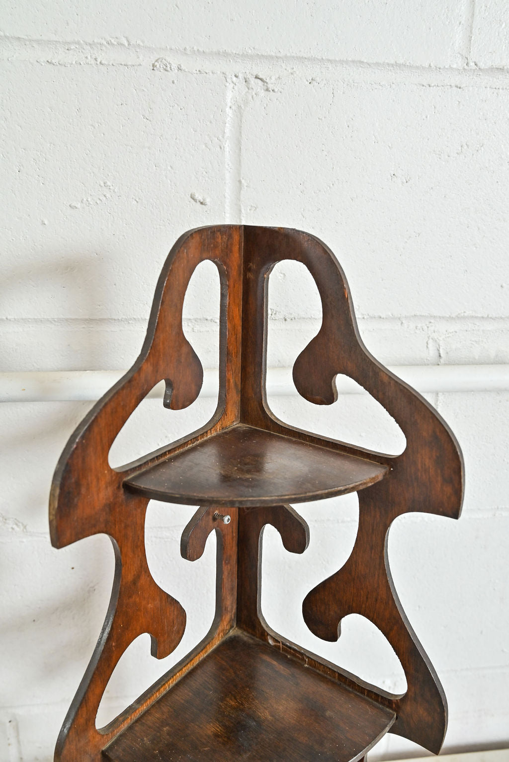 vintage carved wood corner shelf