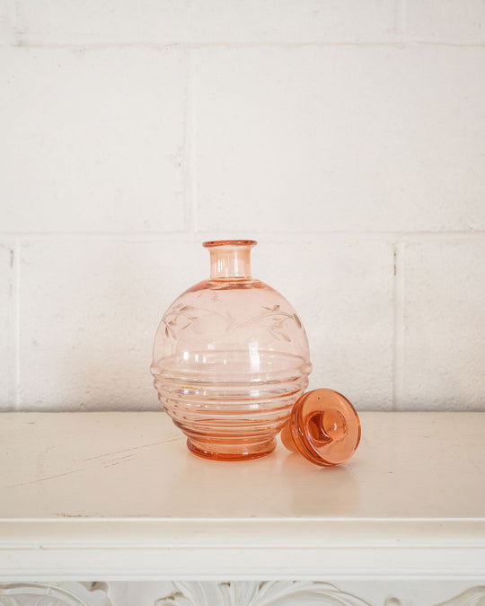 vintage french etched pink glass decanter set