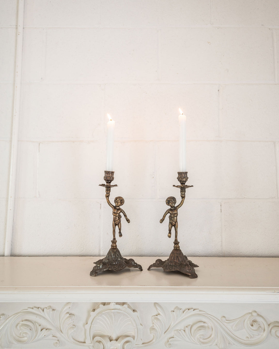 pair of vintage french gilt ormolu candlesticks