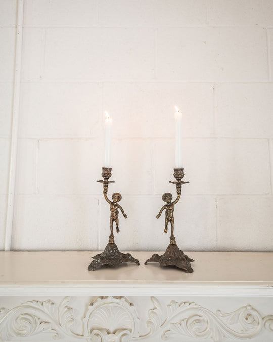 pair of vintage french gilt ormolu candlesticks