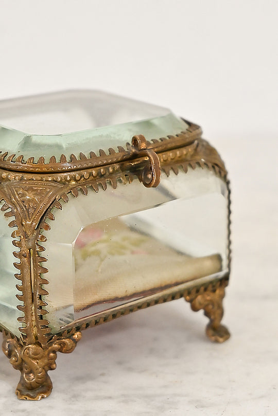 antique French beveled glass and ormolu bijoux casket