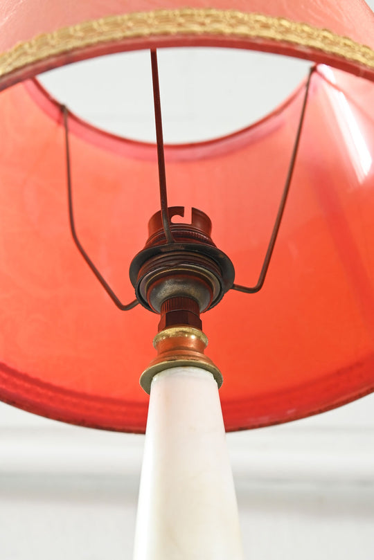 vintage french marble and brass lamp with coral shade