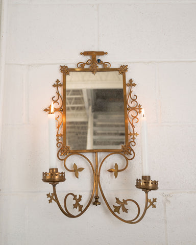 vintage french brass wall mirror with candle sconces