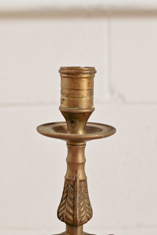 pair of vintage french cast metal candelabras