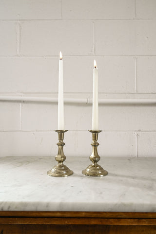 pair of vintage pewter candlesticks i