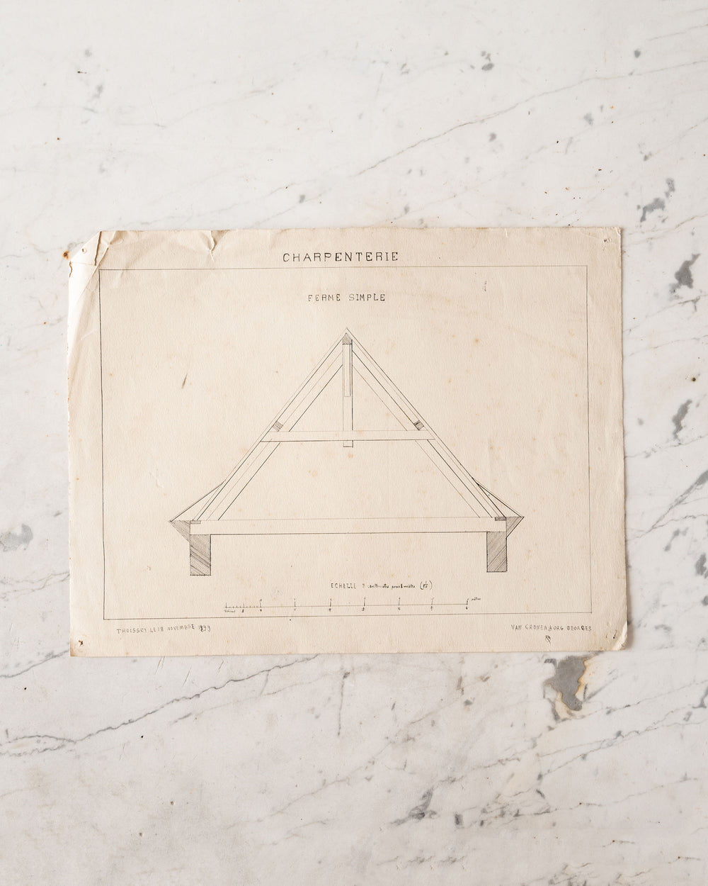 pair of antique french architectural drawings