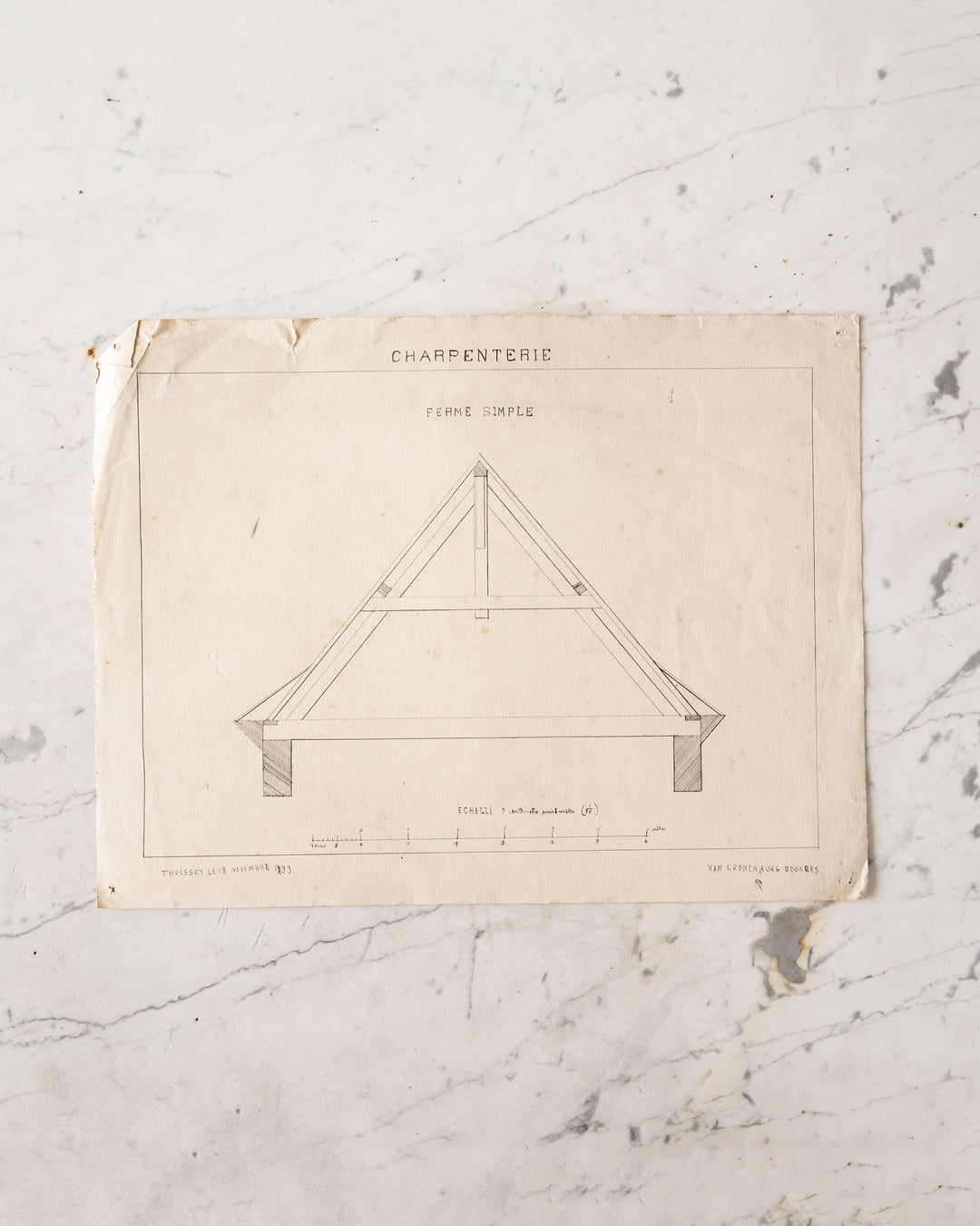 pair of antique french architectural drawings