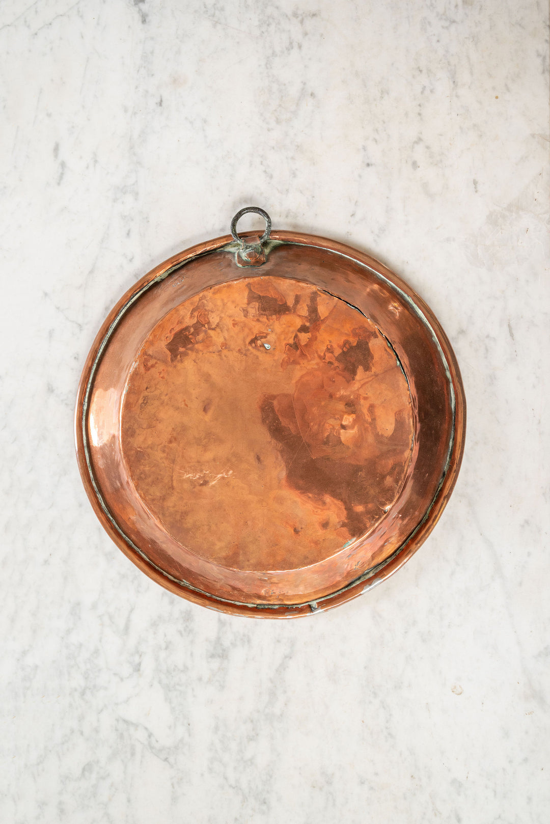 antique french hand forged copper pan