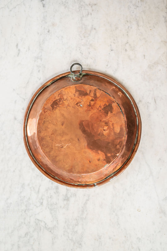 antique french hand forged copper pan