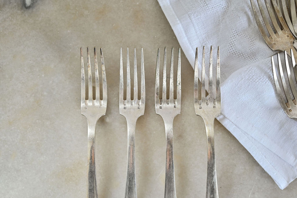 vintage french silverplate forks, set of 12