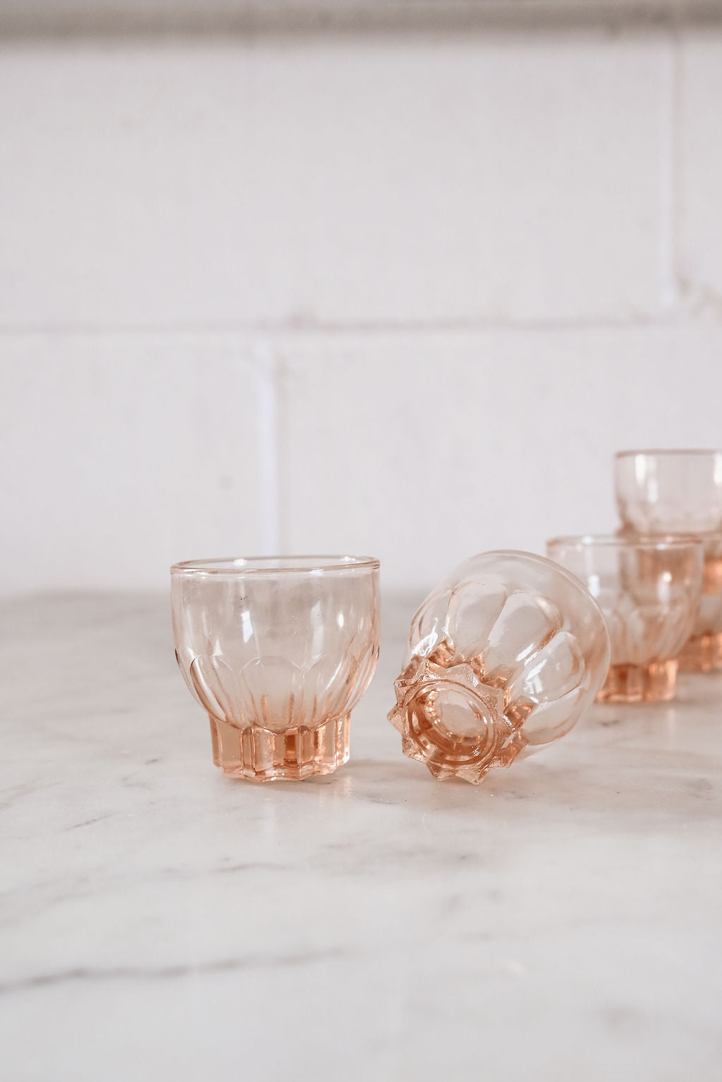 vintage french pink glass decanter set