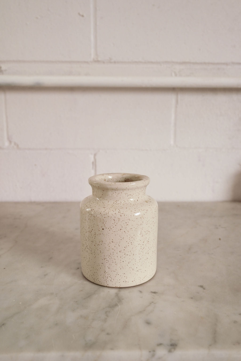 vintage French speckled stoneware mustard jar