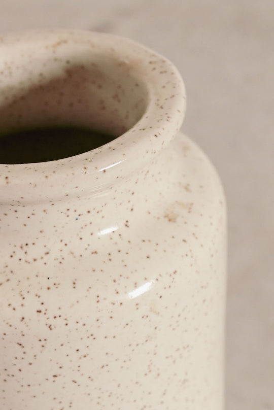 vintage French speckled stoneware mustard jar