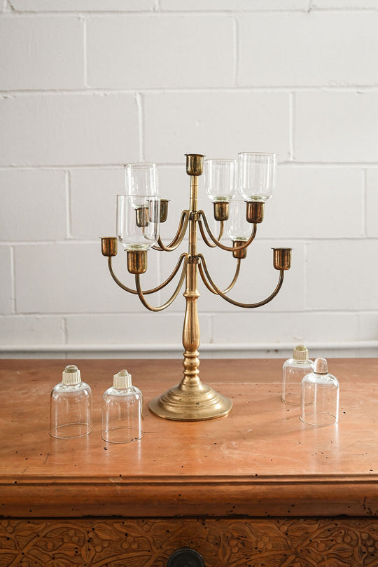 vintage french brass candelabra with glass votives