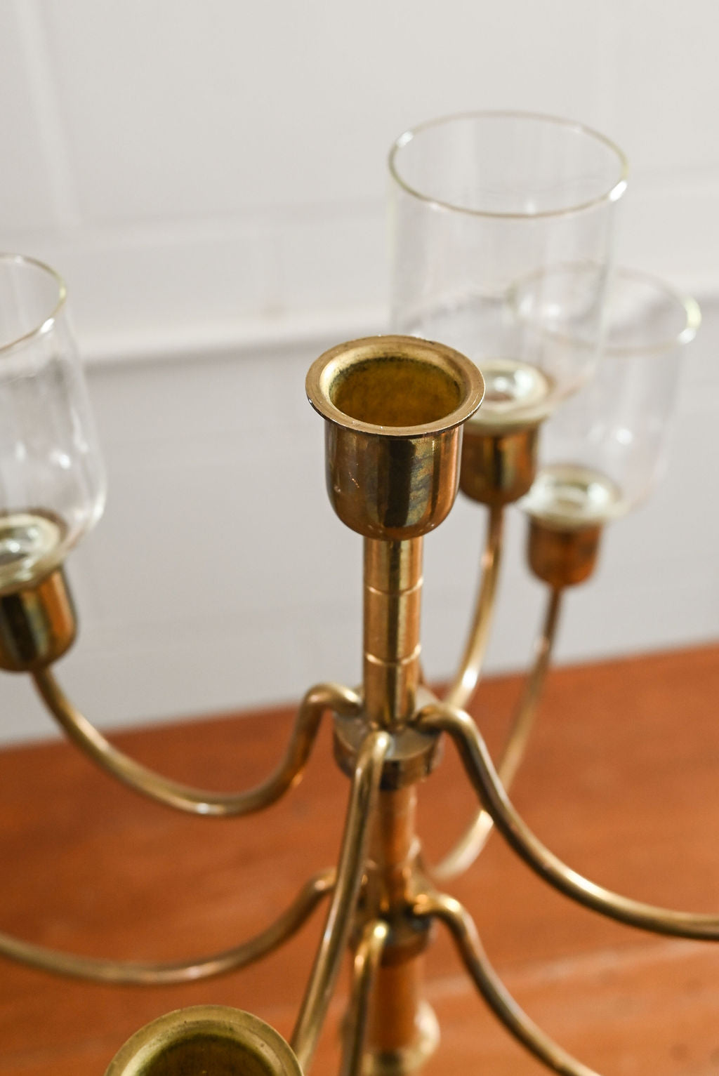 vintage french brass candelabra with glass votives