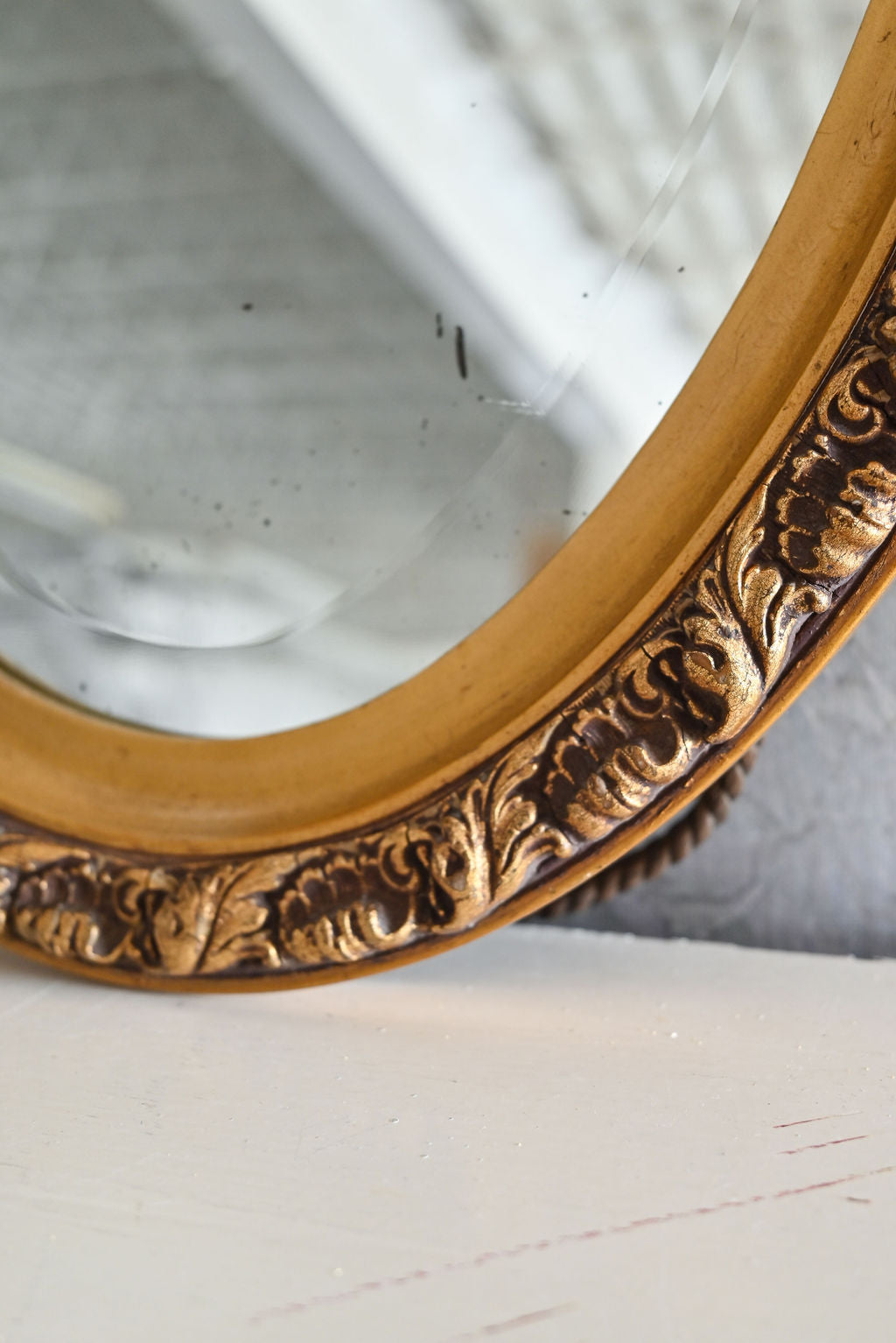 vintage French beveled gilt carved mirror