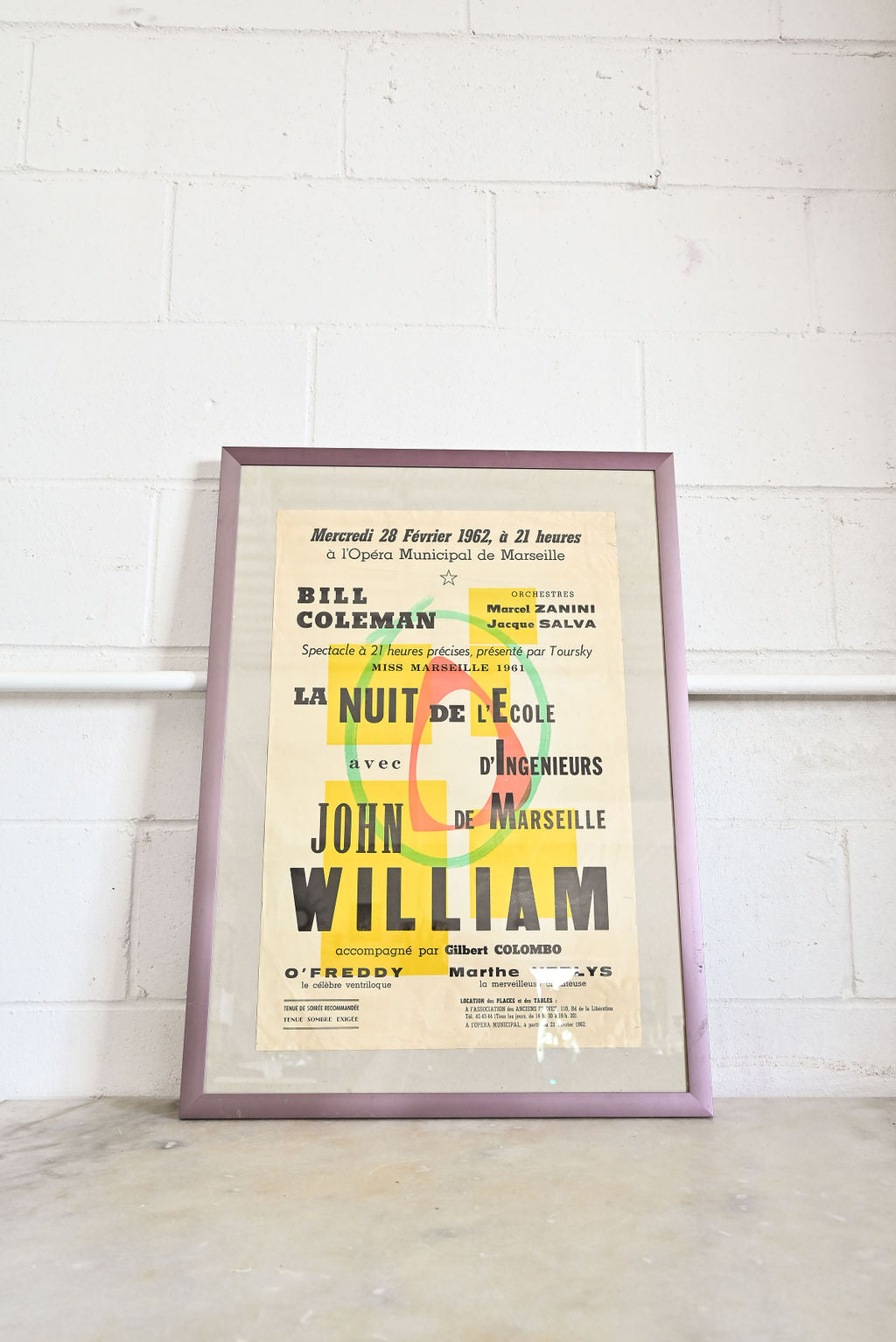 framed original midcentury French concert poster