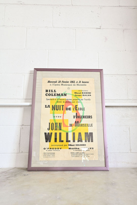 framed original midcentury French concert poster