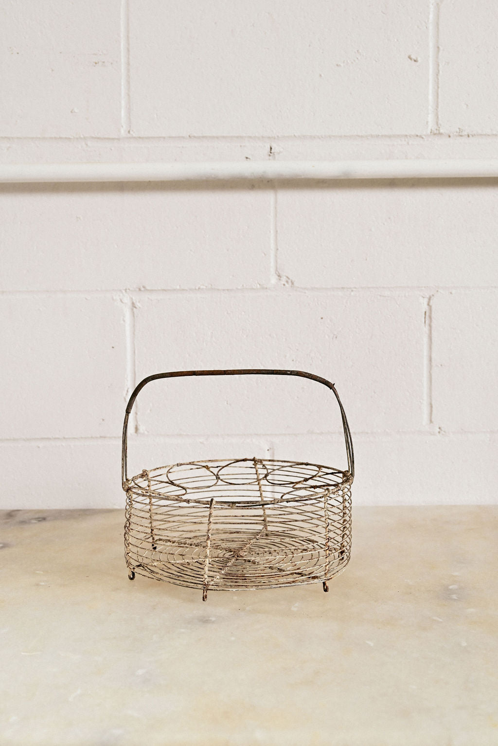 antique french round wire market basket