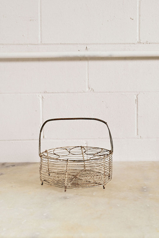 antique french round wire market basket