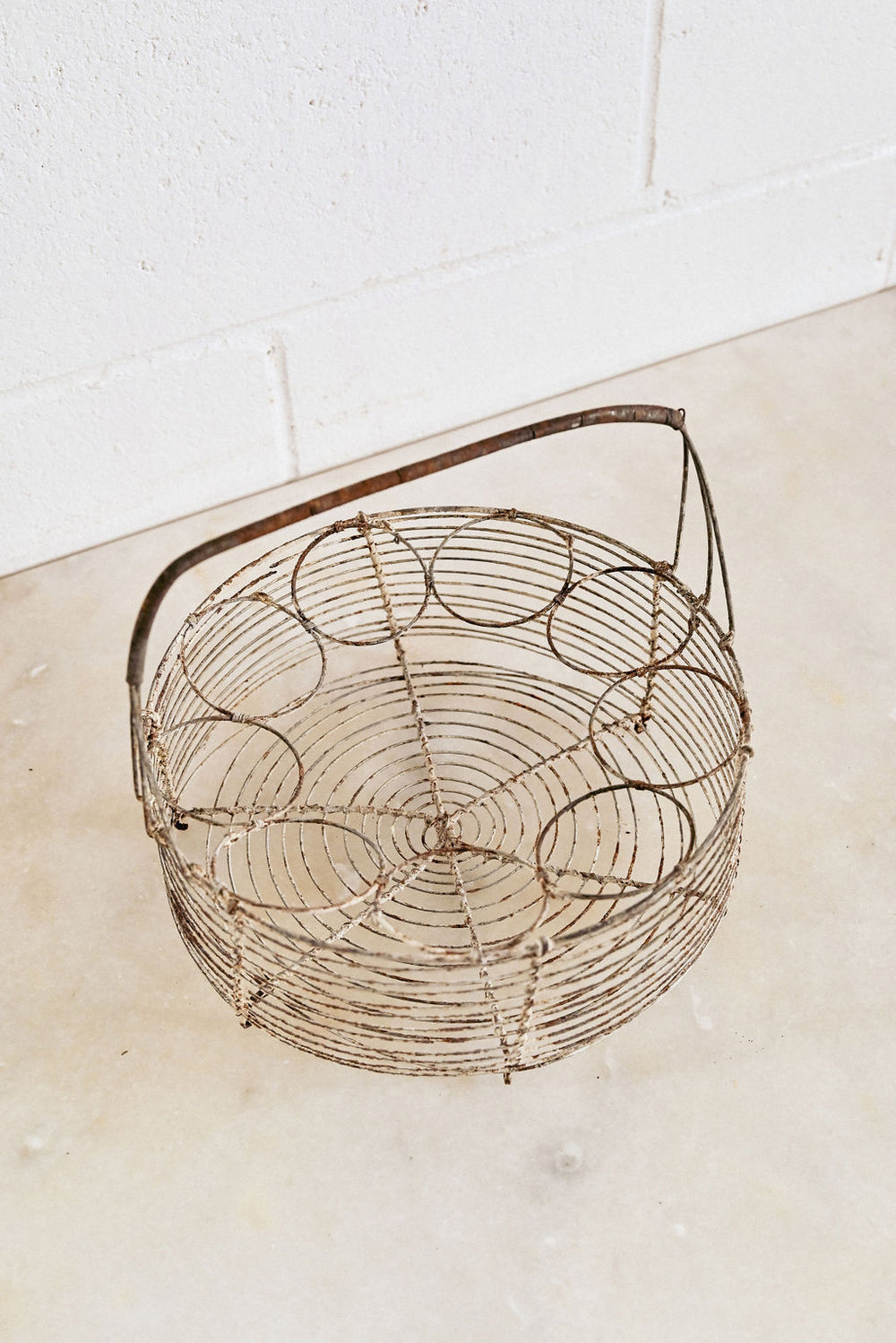 antique french round wire market basket