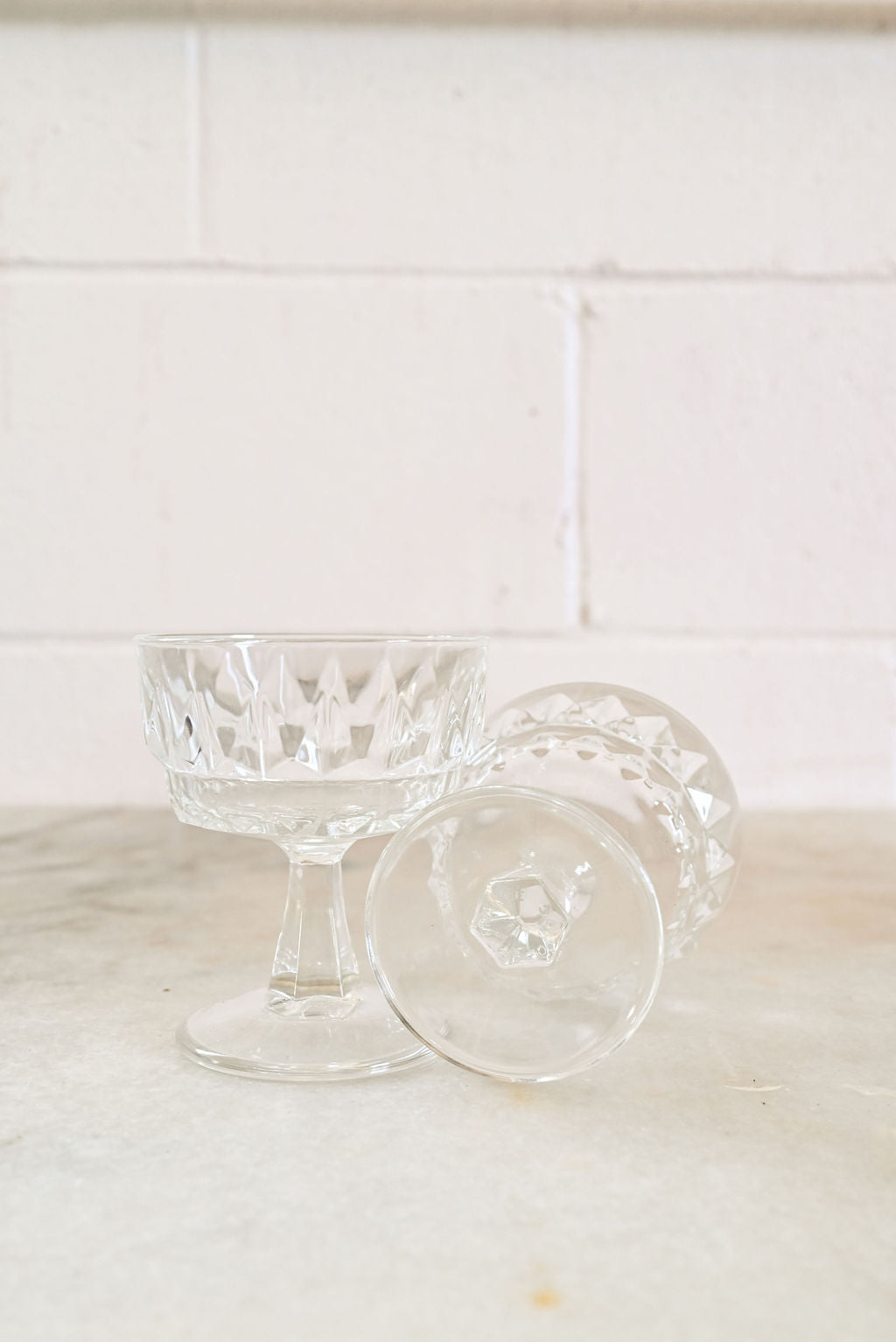 vintage French pressed glass champagne coupes, set of 6