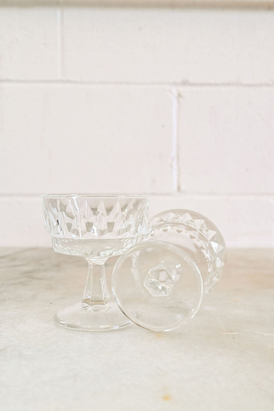 vintage French pressed glass champagne coupes, set of 6