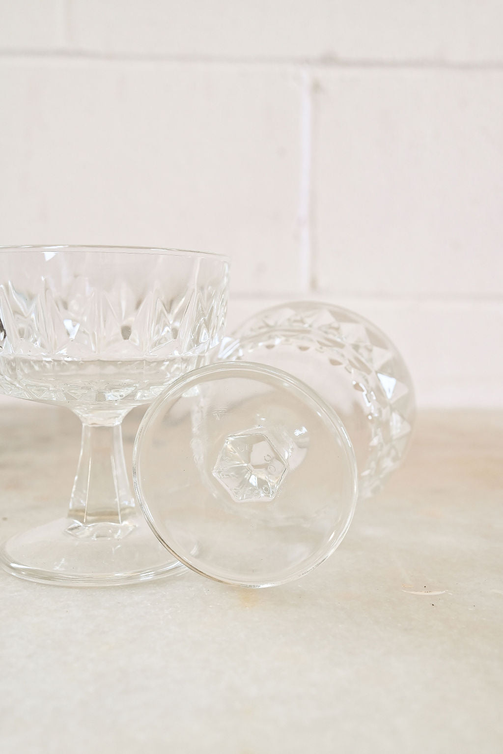 vintage French pressed glass champagne coupes, set of 6