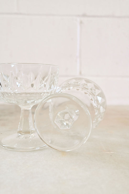 vintage French pressed glass champagne coupes, set of 6