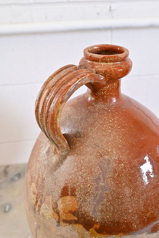 antique French demiglaze terra cotta wine cruche