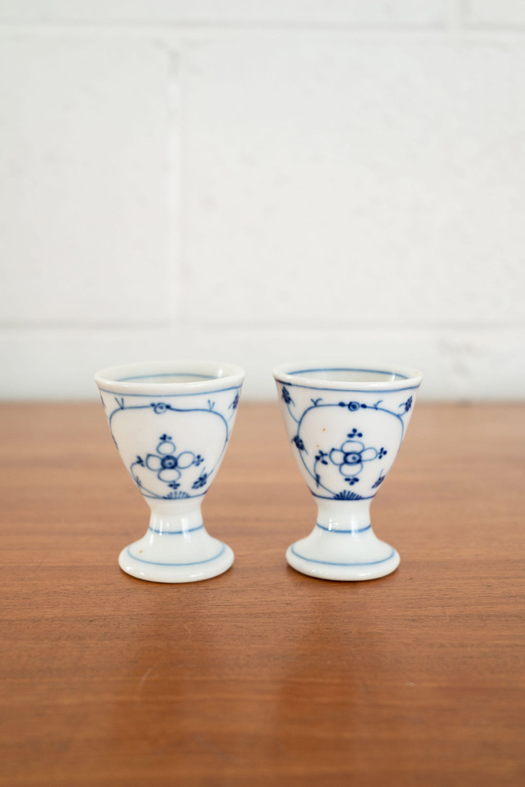 vintage bing & grondahl blue & white egg cups, set of 6