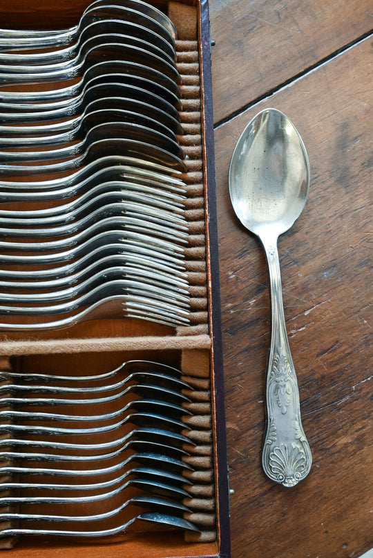 vintage french silverware, full set of 36 and serving utensils