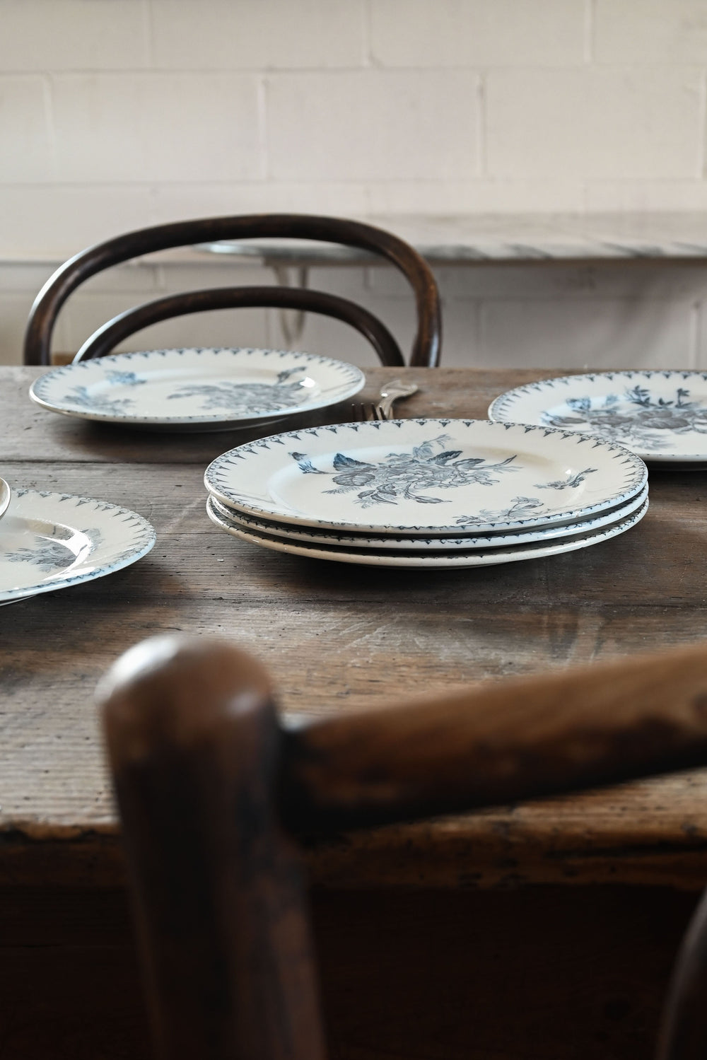 antique french sarreguemines transferware dinner plates, set of 6