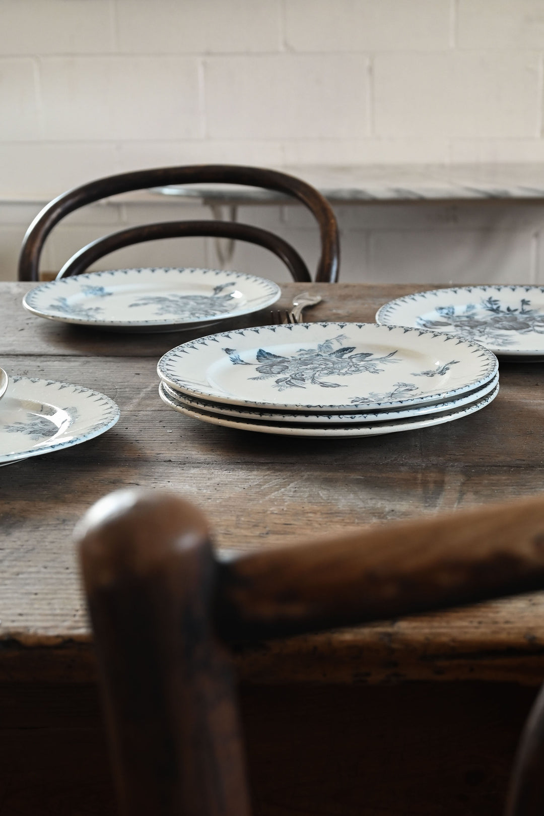 antique french sarreguemines transferware dinner plates, set of 6