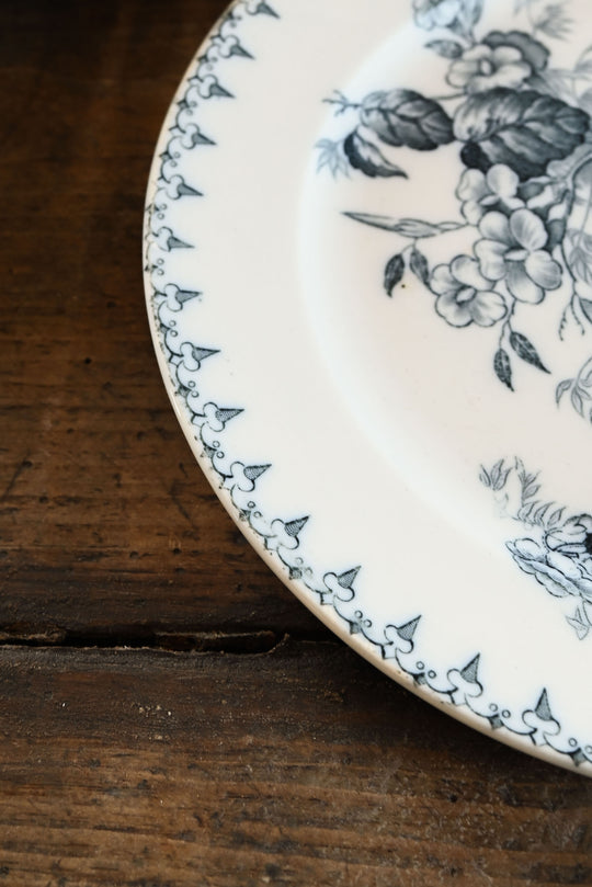 antique french sarreguemines transferware dinner plates, set of 6