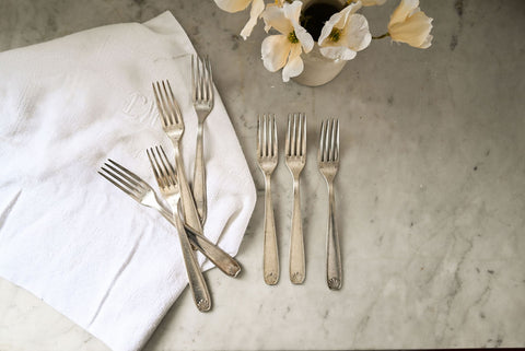 vintage french silver plate flatware, set of 10
