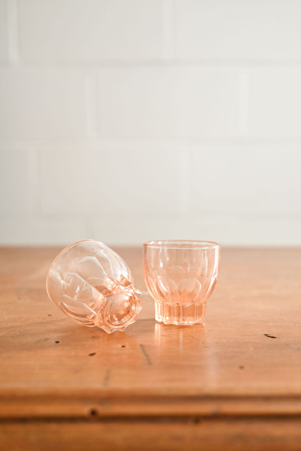 midcentury French pink glass decanter set