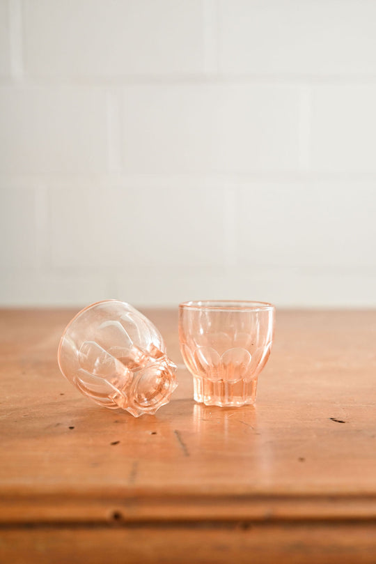 midcentury French pink glass decanter set