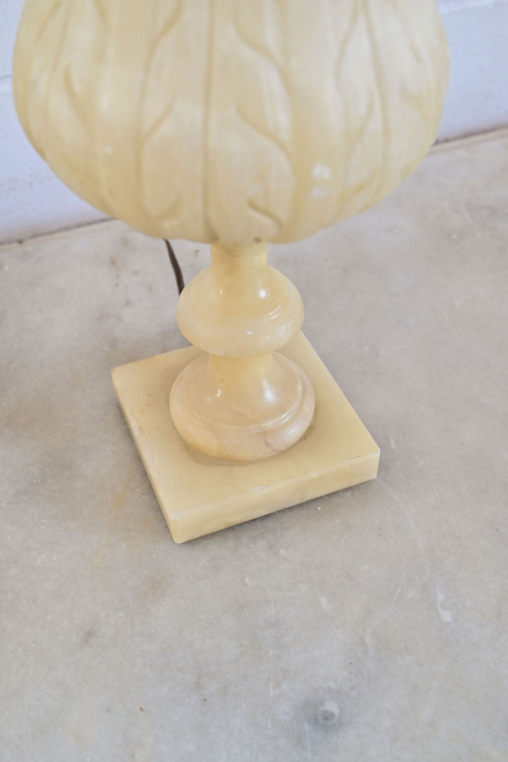 vintage French solid carved alabaster tulip lamp