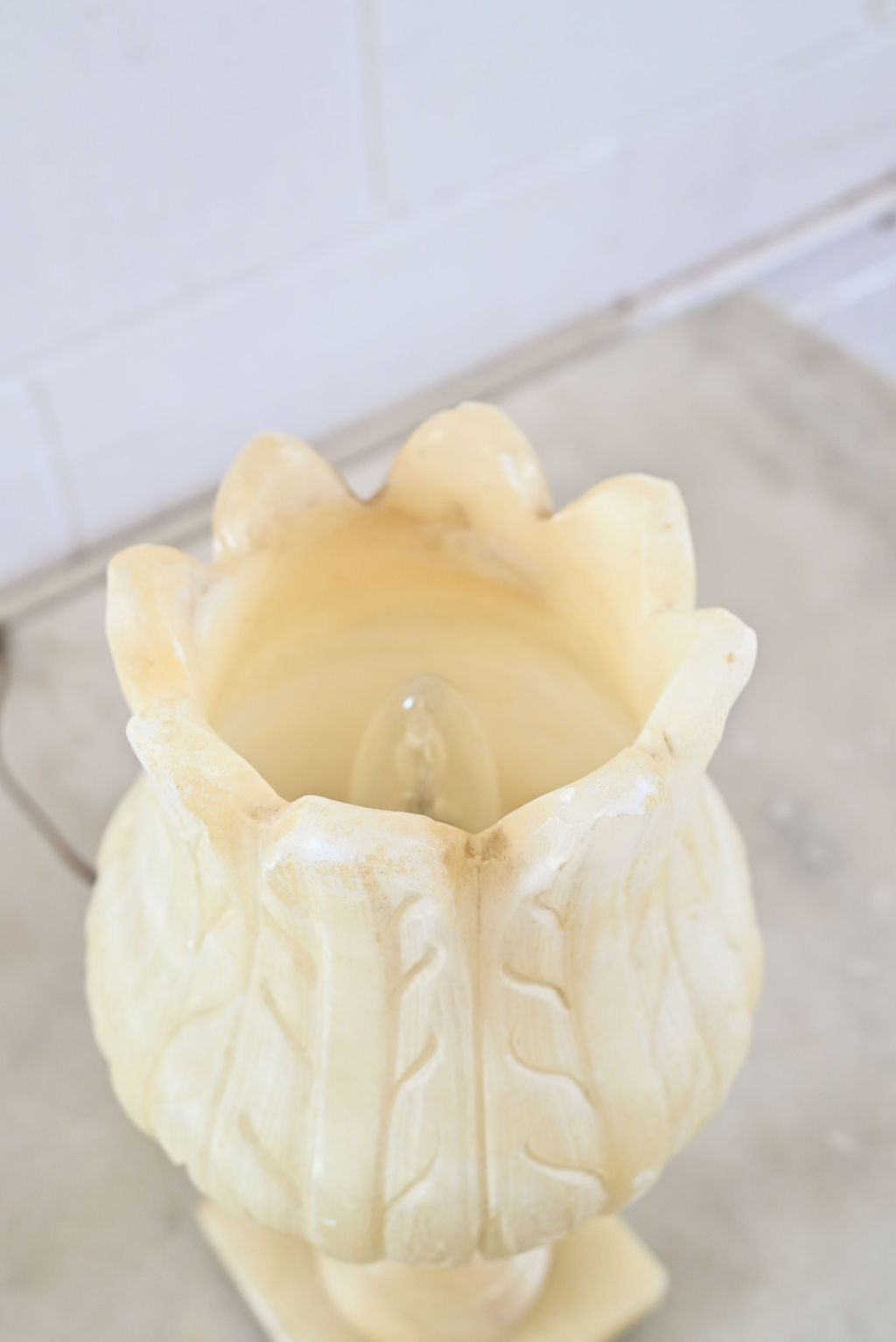 vintage French solid carved alabaster tulip lamp