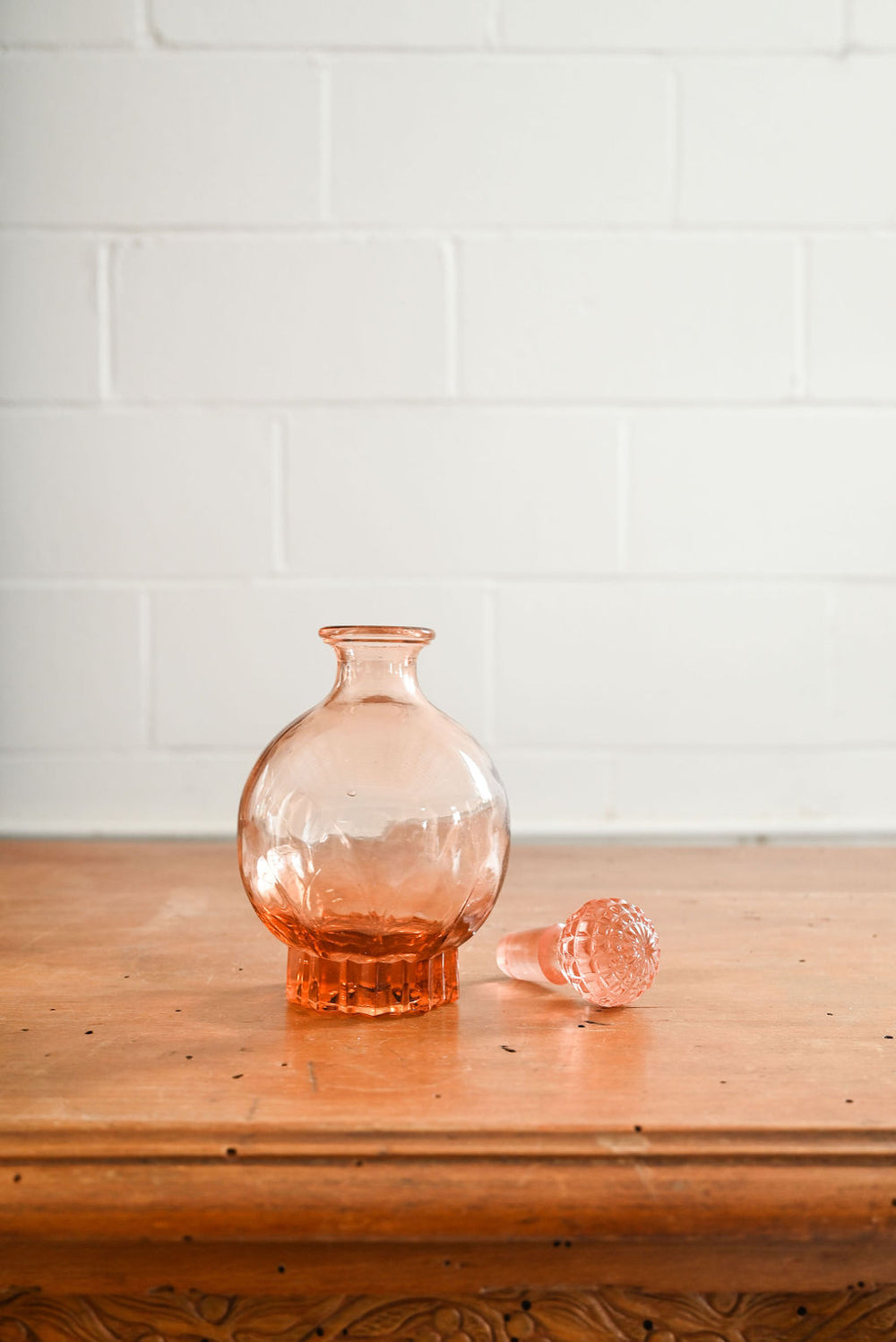 midcentury French pink glass decanter set